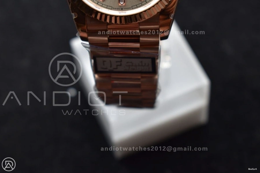 Dial QF DayDate with Square President Bracelet Edition RG Best Silver V5 36 (Gain 904L Steel Weight) Diamond on vr3255 0121